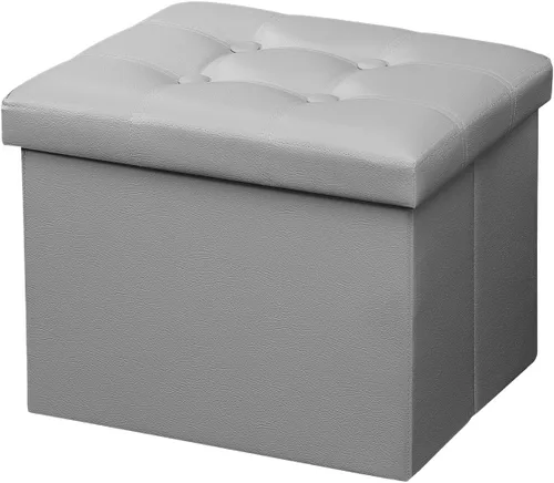 AmasSmile Otomana de Almacenamiento Plegable Reposapiés, Banco Reposapiés de Cuero, Otomana Corta, Almacén de Reposapiés, Libros (Gris, 17" P x 13"