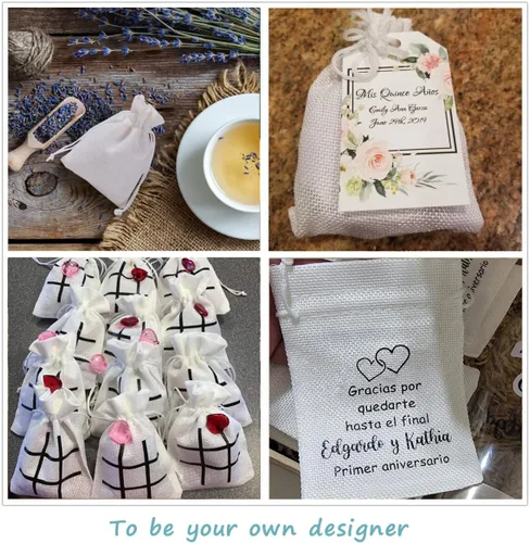 Miniatura 7 de 50 bolsas de arpillera blanca con cordón, bolsas pequeñas de lino de 2.7 x 3.5 pulgadas, bolsas de regalo para joyas, bolsas de dulces para Navidad