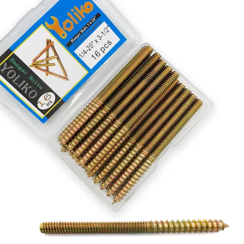 Miniatura 10 de Paquete de 16 pernos de suspensión de 1/4-20 x 1-1/4 pulgadas con doble cabeza y clavija de madera, para tornillos de muebles y varillas roscadas
