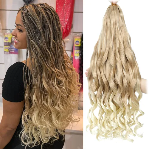 Miniatura 64 de Cabello Rizado Francés para Trenzar de 18 Pulgadas, 8 Paquetes Color Borgoña - Cabello para Trenzar Pre-Estirado con Rebote - Extensiones de Cabello