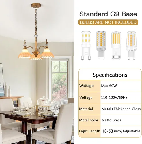 Miniatura 5 de HDDFL Candelabro de 3 luces, lámpara moderna colgante para comedor, entrada, sala de estar, dormitorio, cocina, marrón y latón