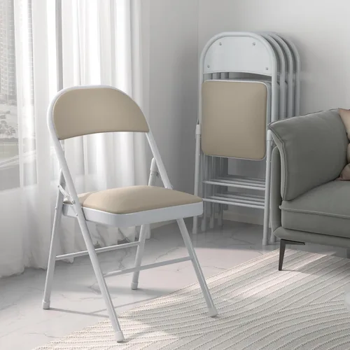 Miniatura 2 de VECELO Paquete de 4 sillas plegables portátiles de metal con acolchado de poliuretano ultra suave para oficina en casa, beige