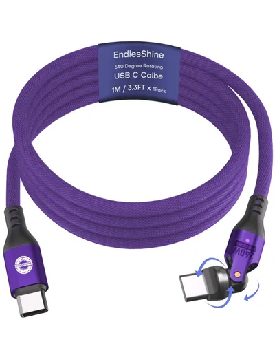 Miniatura 12 de Cable USB tipo C a C PD de 240 W (1 paquete de 3.3 pies) USB2.0 480MBPS y cable de transferencia de datos de rotación de 180° y 360°, cable de carga