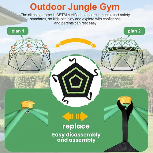 Miniatura 5 de Cúpula de escalada para niños de 10 pies, con hamaca, juego resistente para todo tipo de clima al aire libre para edades de 3 a 12 años, marco