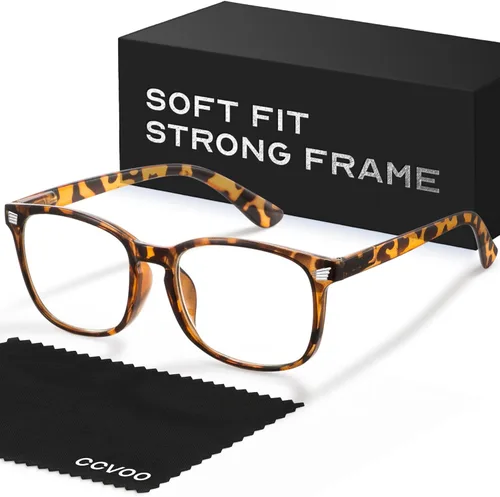 CCVOO Lentes de lectura con estampado elegante, filtro de luz azul y protección UV, marcos cuadrados, lectores para mujer Leopardo