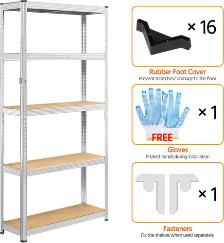 Miniatura 6 de Topeakmart Estantes Utilitarios de 5 Niveles, Estantes de Almacenamiento de Metal Unidad de Estantería de Garaje Estantes de Almacenamiento