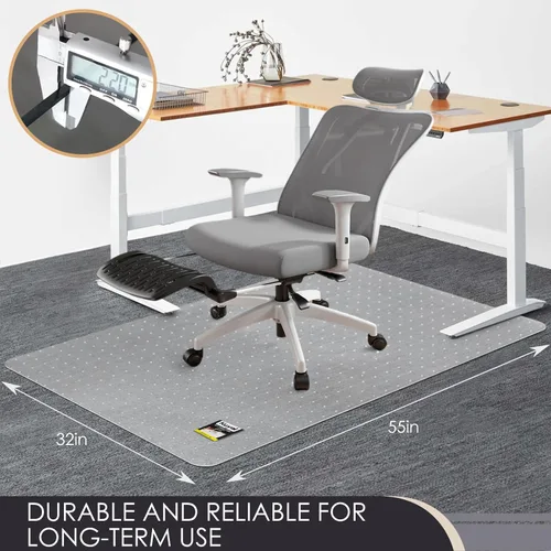 Miniatura 4 de Alfombrilla para Silla de Oficina Kuyal para Alfombra, 32x55 Transparente y Resistente para Silla de Computadora, Protector Bajo Escritorio