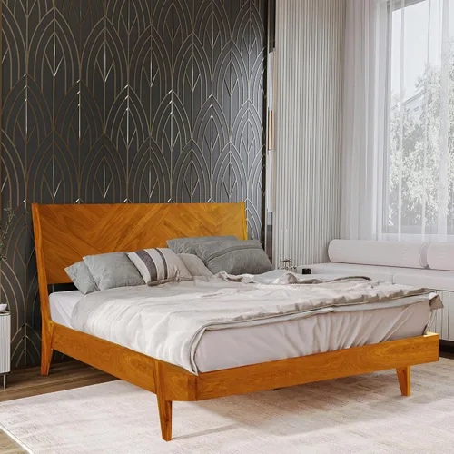 Miniatura 5 de Gazelle Signature - Marco de cama con cabecera alta de plataforma de madera maciza, marco de cama Queen, cama de madera natural Art Deco compatible