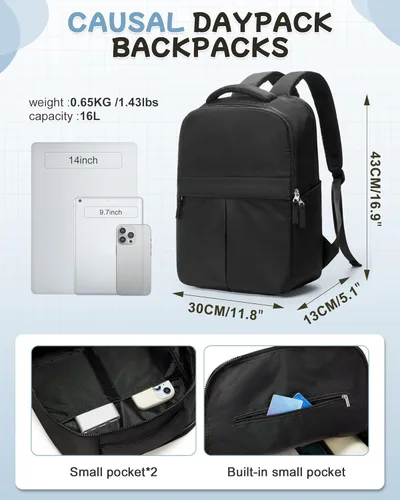 Miniatura 4 de Mochila pequeña para laptop para mujer, bolsa de computadora de 14 pulgadas con bolsillo trasero antirrobo oculto, mochila de viaje ligera