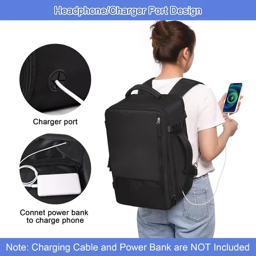 Miniatura 8 de Mochila de viaje Sinaliy para mujeres y hombres, Negro, Grande, Mochilas de viaje