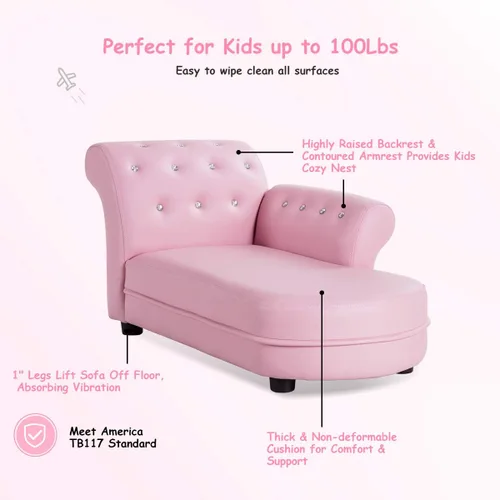 Miniatura 4 de Costzon Sofá para niños, 2 en 1, sofá doble de princesa con superficie de piel sintética, reposabrazos para habitación de niños, sofá suave