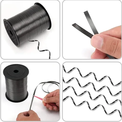 Miniatura 3 de Cinta rizadora negra prensada, rollo de cuerda de globos de 500 yardas para envolver regalos (1,499.3 ft x 0.197 in)