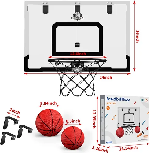 Miniatura 7 de HYES Aro de baloncesto grande de 24" x 16" pulgadas para interiores para adultos, aro de baloncesto sobre la puerta con tablero resistente, juguetes