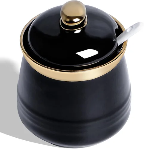 Miniatura 10 de Azucarero de 12 oz con tapa y cuchara, tarro de azúcar de cerámica simple, contenedor de azúcar, dispensador de azúcar, accesorios de barra de café