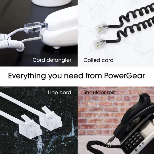 Miniatura 7 de Cable telefónico enrollado Power Gear, 2 pies enrollado, 12 pies desenrollado, cable telefónico compatible con todos los teléfonos fijos, para uso