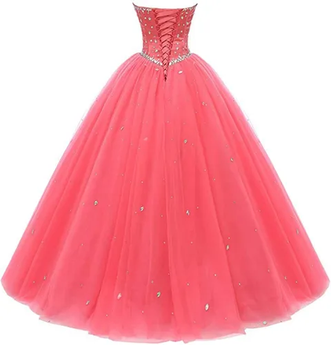 Miniatura 4 de Likedpage - Vestido de tul con escote de corazón para mujer, diseño para bailes, fiestas, graduaciones y quinceañeras