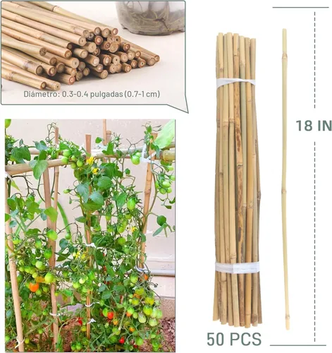 Miniatura 5 de 50 piezas / Estacas de plantas de bambú de 18 pulgadas para plantas de interior y exterior, palos de soporte para plantas de jardín, postes