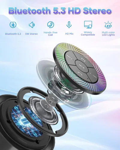 Miniatura 7 de Altavoz de ducha Bluetooth, IP67 impermeable altavoces portátiles con ventosa, espectáculo de luces, micrófono integrado, mini altavoz para baño