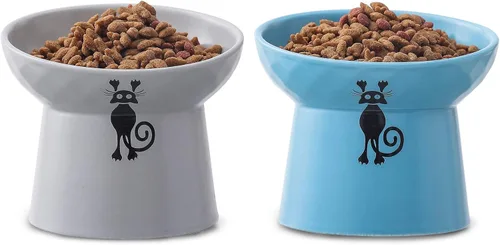 Miniatura 8 de Juego de 2 cuencos elevados de cerámica inclinados para gatos y perros pequeños, platos elevados de porcelana para alimentación sin estrés