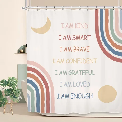 Miniatura 12 de Cortina de ducha infantil boho con arco iris, 60 pulgadas de ancho x 72 pulgadas de alto, citas inspiradoras, abstracto, motivacional, positivo