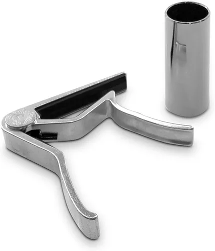 Pyle Kit de accesorios de 4 cuerdas de 2 piezas Capo-Premium Zinc Metal Capo y acero deslizante para guitarra acústica PGA500SLD