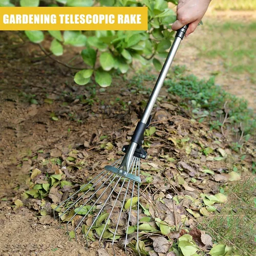 Miniatura 2 de Rastrillo para hojas, rastrillo de patio, rastrillo de hojas de jardín resistente para césped, rastrillo ajustable de metal resistente