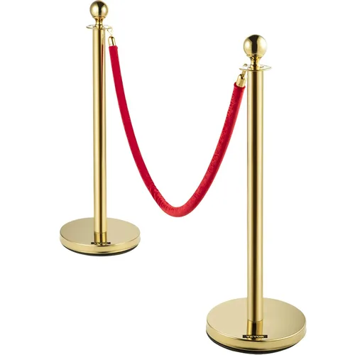 Miniatura 11 de VEVOR Cuerdas y postes de terciopelo, 2 piezas, cuerda de terciopelo rojo de 5 pies, poste de puntal con parte superior de bola, barreras de control