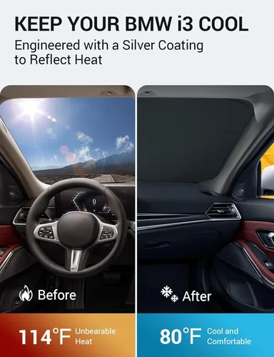 Miniatura 3 de Proadsy - Parasol plegable para parabrisas para BMW i3 2014-2022, protector de visera de sol frontal, bloquea los rayos UV, mantiene el coche más