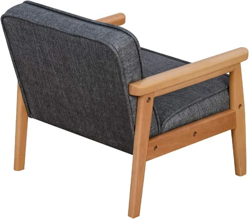 Miniatura 9 de Sofá para niños, sillón tapizado con estructura de madera maciza y tela de lino para regalo para niños (gris oscuro, gris claro) (gris oscuro)