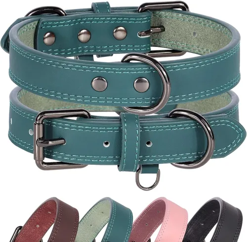 Miniatura 8 de Didog Collar de perro de cuero genuino para perros pequeños, duradero y suave, con anillos dobles en D y hebilla de metal, marrón, S