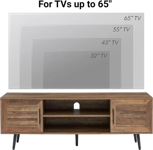 Miniatura 6 de EDYO LIVING Soporte de TV moderno de mediados de siglo para TV de 65 pulgadas, soporte de TV de madera con armario de almacenamiento y estante