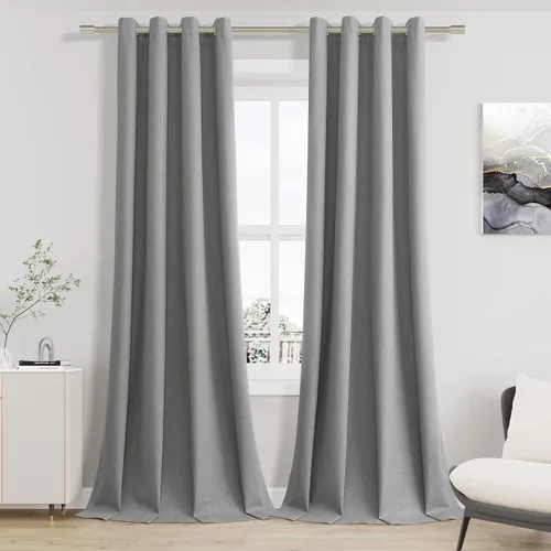 Miniatura 60 de Cream Linen Blackout Curtains 90 Length 2 Panels Set for Living Room Bedroom, 100% Black Out Thermal Insulated Linen Drapes, Room Darkening Grommet