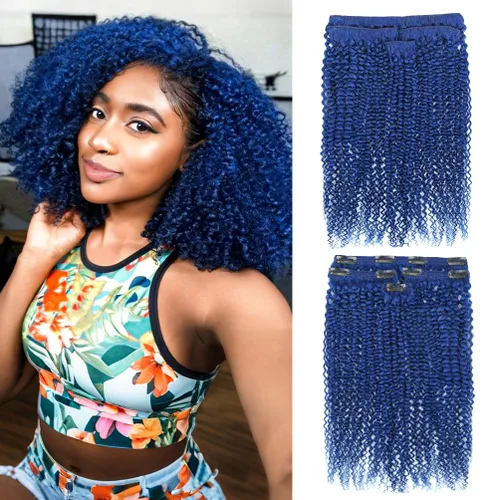 Miniatura 15 de 4 piezas de extensiones de cabello rizado afro con clip, 12 pulgadas 60g negro natural, encaje invisible sin costuras y espesor, 4B 4C clip