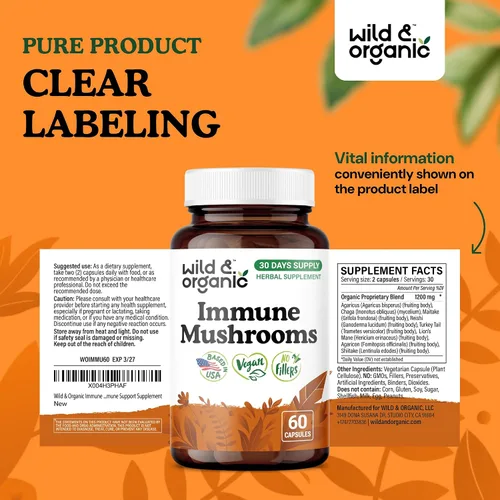 Miniatura 7 de Wild & Organic Cápsulas de complejo de hongos inmunes – 8 suplementos de mezcla de hongos para apoyo inmunológico con cola de pavo, chaga, polvo