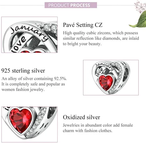 Miniatura 5 de Abalorio de piedra natal apto para pulseras Pandora, pulseras de alas de ángel para pulseras y collares, regalos de cumpleaños