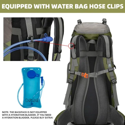 Miniatura 3 de Mochila de 70 L para Camping, Senderismo, Escalada al Aire Libre con Funda Impermeable para Lluvia Verde Armada (ArmyGreen)