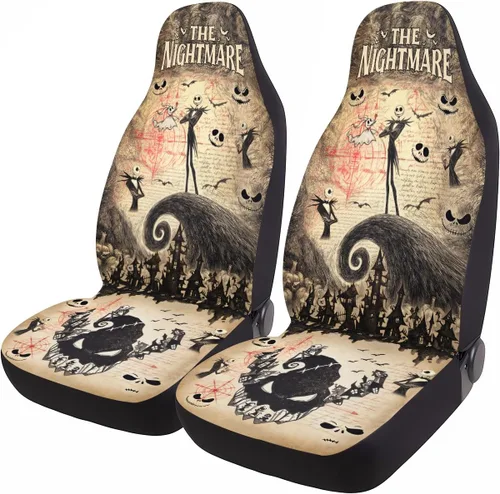 Miniatura 20 de GENANY Horror Nightmare Skellington - 2 fundas de asiento delantero para automóvil, camión, SUV, regalos de Navidad, funda de asiento de cubo