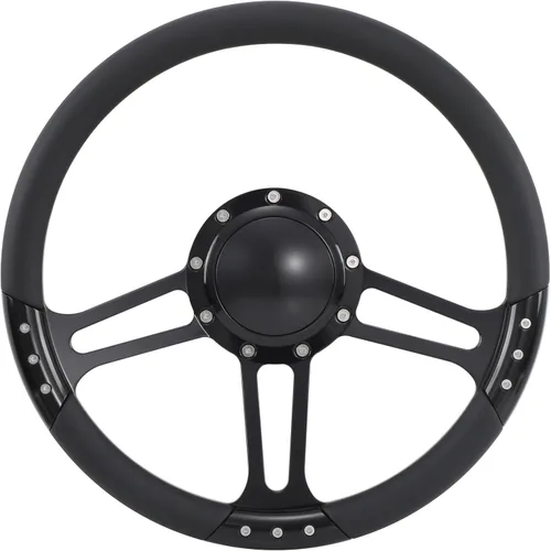Miniatura 2 de Volante de 9 pernos Billet de 14 pulgadas con botón de plato y bocina de 2 pulgadas (negro)