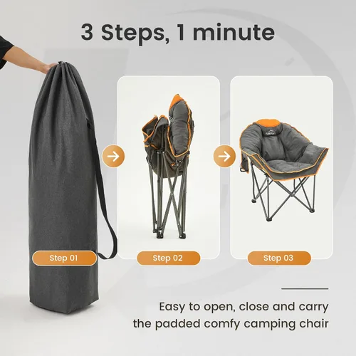 Miniatura 5 de Silla de campamento acolchada de gran tamaño para adultos, silla de césped acolchada portátil, capacidad de peso de 450 libras, silla plegable