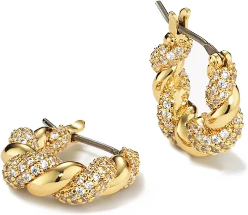 Miniatura 33 de Aretes de aro gruesos de oro para mujer, chapados en oro de 14 quilates, aretes de aro triple, hipoalergénicos, a la moda, aretes de aro gruesos