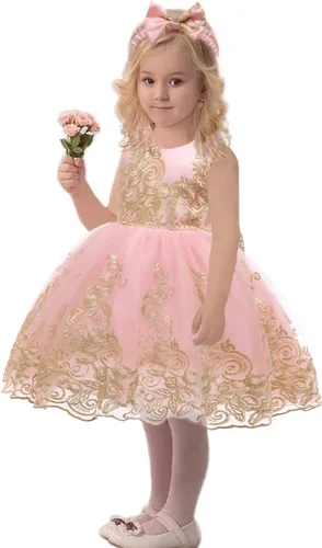 Miniatura 17 de CMMCHAAH - Vestidos de encaje para concursos de niñas bebés de 0-6 años, vestido formal para fiestas con diadema