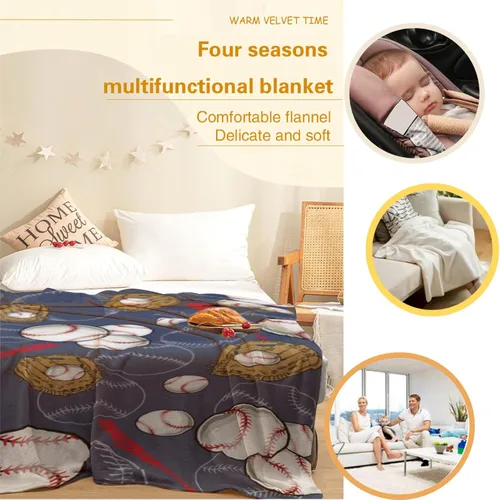 Miniatura 4 de Manta de béisbol suave y cálida para niños y adultos, manta de franela de lujo ligera y acogedora para sofá, cama, sofá, 50 x 40 pulgadas