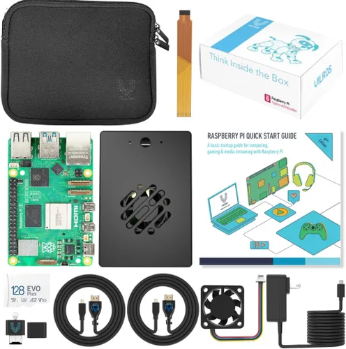 Vilros Raspberry Pi 5 Starter Kit MAX - Enfriamiento Turbo de Aluminio - (Edición de 128 GB) - (4 GB de RAM)