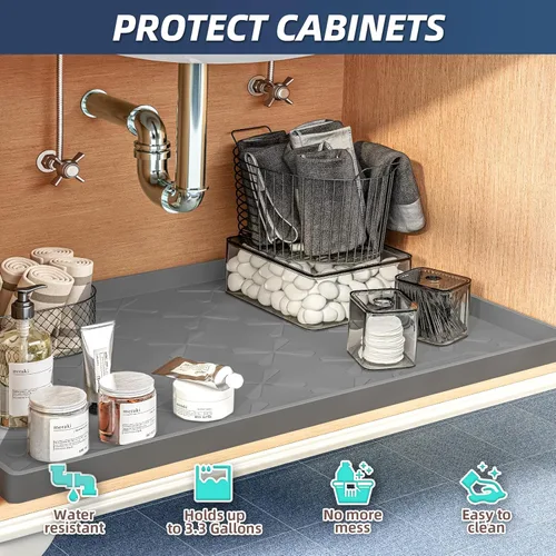 Miniatura 3 de SIKADEER Tapete impermeable de 19 x 19 pulgadas para debajo del fregadero, tapete de silicona para estante de cajones de cocina y revestimiento