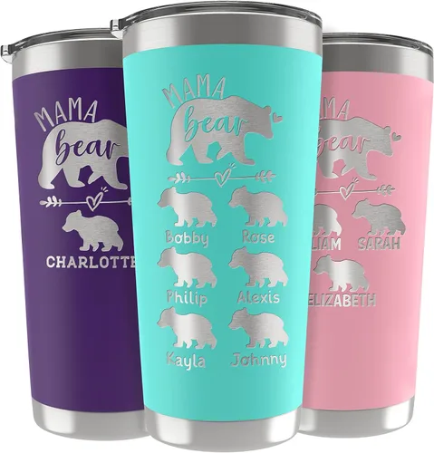 Miniatura 8 de Vaso personalizado con nombres grabados de hasta 6 cachorros, 5 fuentes, 13 colores, regalos para mamá de parte de su hija o hijo