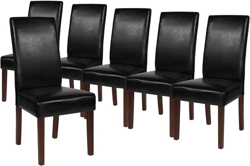 Miniatura 22 de Flash Furniture Greenwich Series Black LeatherSoft - Silla de comedor Parsons de mediados de siglo con parte trasera tapizada