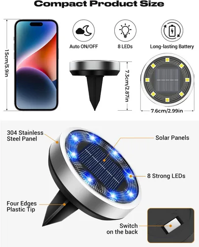Miniatura 5 de btfarm 16 Pack Solar Lights Outdoor, 8 LED Solar Ground Lights IP65 Waterproof Flat Solar Disc Light, Pathway Lights for Garden Patio Yard Christmas