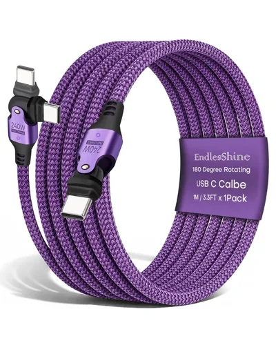 Miniatura 11 de Cable USB tipo C a C de rotación de 180° PD 240 W (1 paquete de 3.3 pies) USB2.0 480MBPS y cable de transferencia de datos Cable de carga