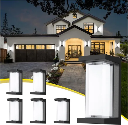 Miniatura 9 de Juyace Accesorios de iluminación exterior de 18 W, paquete de 6 luces económicas para porche al aire libre, apliques negros modernos, montaje