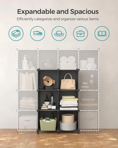 Miniatura 5 de Organizador de plástico Songmics 3 pisos, bricolaje cubeta de almacenamiento, clóset estantería 6 cubos, Estantería mueble negro ulpc06h